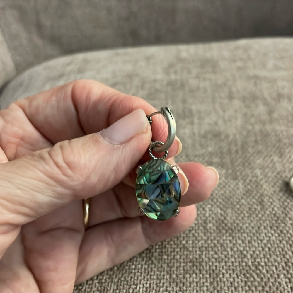 Brushed Silver Hoop Earrings With Multiple Stone … - image 2